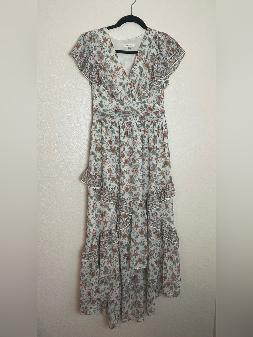 MAX STUDIO Floral Ruffle Midi Dress Women’s Size S Boho Cottagecore Lined